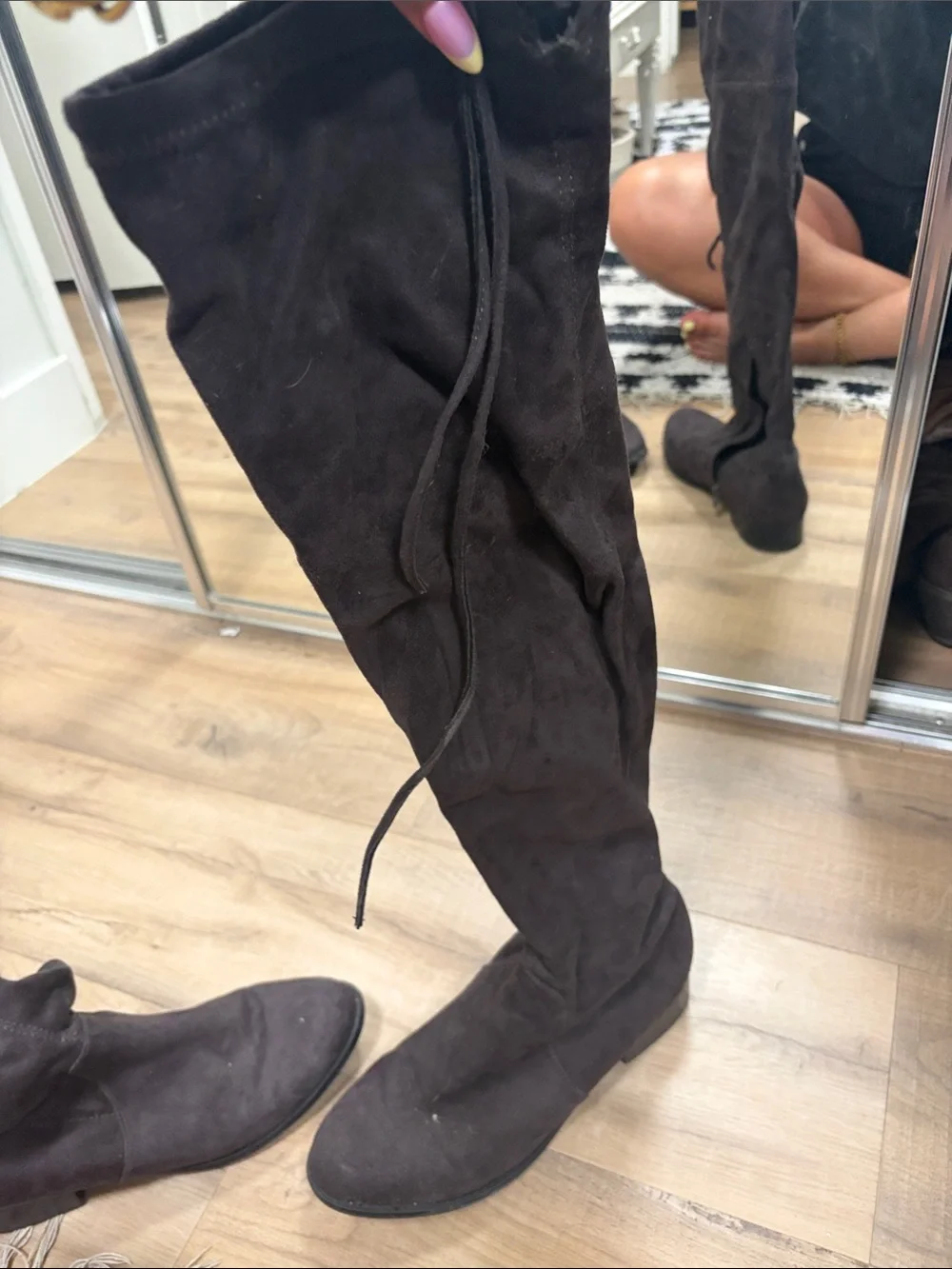 Women’s Over-the-Knee Flat Suede Boots - Dark Brown